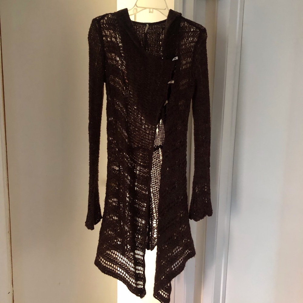 Gorgeous Chocolate Brown Free People Crochet Chunky Knit Cardigan/Hoodie XS